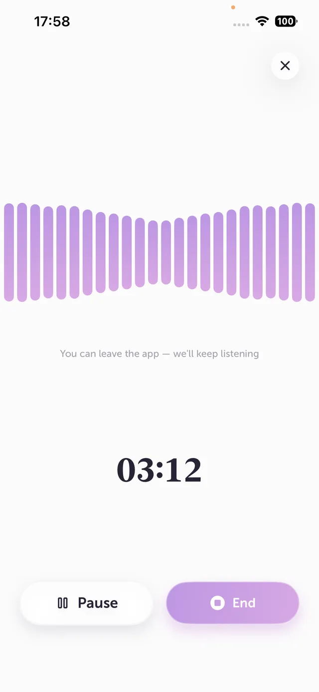 The Auro summary screen on iPhone, showing an instant AI summary of a voice memo organized into clear headings and bullet points.
